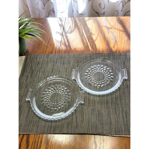 2 Vintage Jeannette Glass Cube Double Handle Tray Plate 8-1/4" - Picture 1 of 5